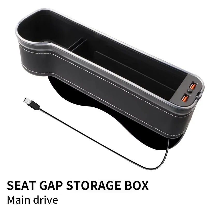 LED Car Seat Gap Organizer – Storage Box with 2 USB Chargers