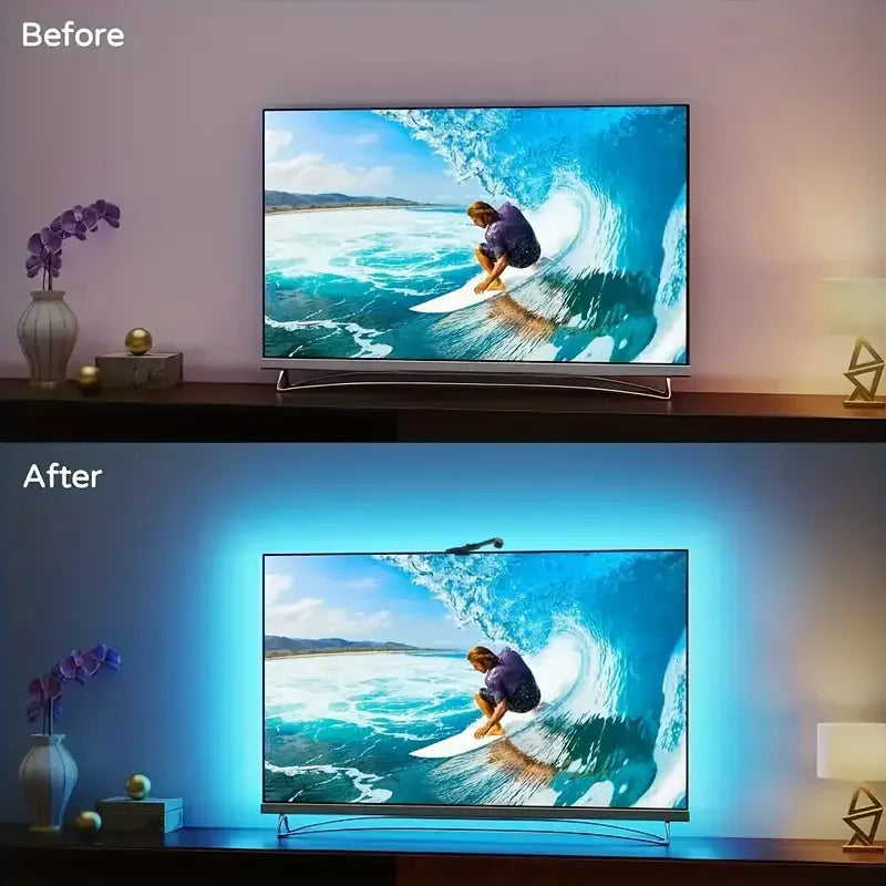 RGB TV Backlight with Camera – App Control, Music Sync Smart Ambient Light (55–75”)