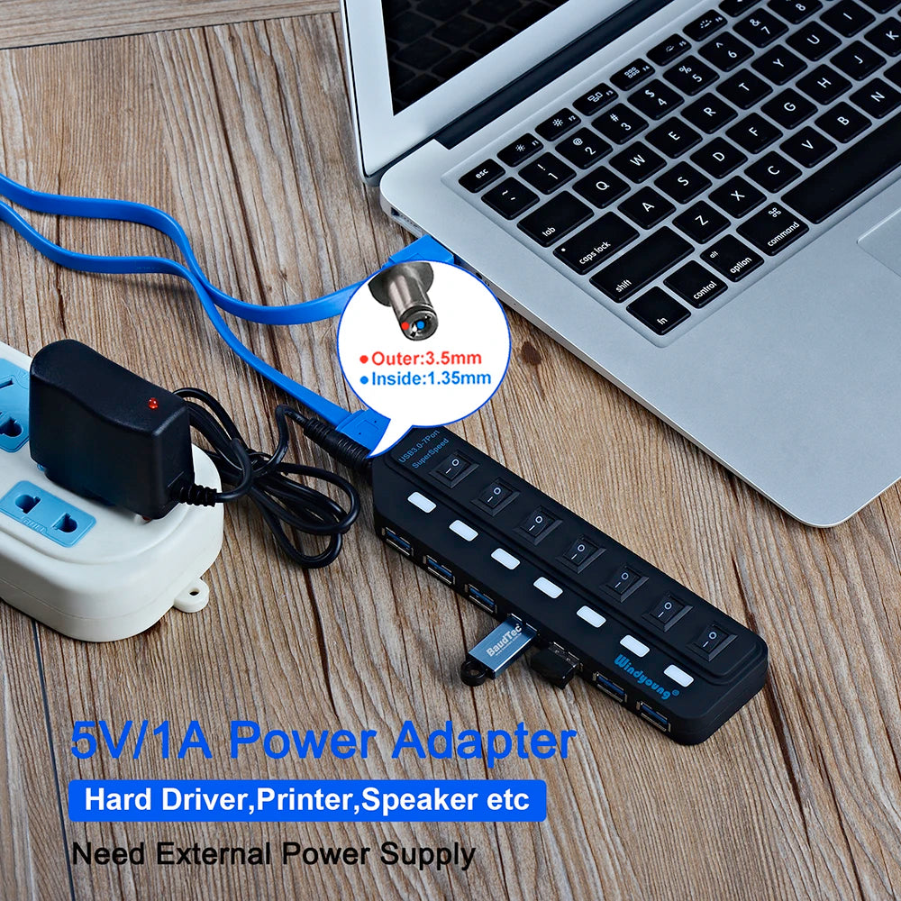 USB 3.0 Hub – Type-C 4/7 Port Expander with Switch for PC