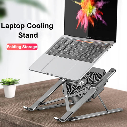 Portable Aluminum Laptop Cooling Stand – Foldable Adjustable with Fan (Up to 17")