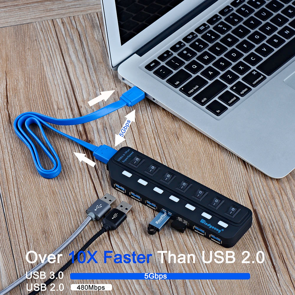 USB 3.0 Hub – Type-C 4/7 Port Expander with Switch for PC