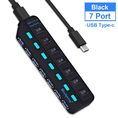 USB 3.0 Hub – Type-C 4/7 Port Expander with Switch for PC