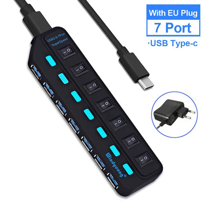 USB 3.0 Hub – Type-C 4/7 Port Expander with Switch for PC