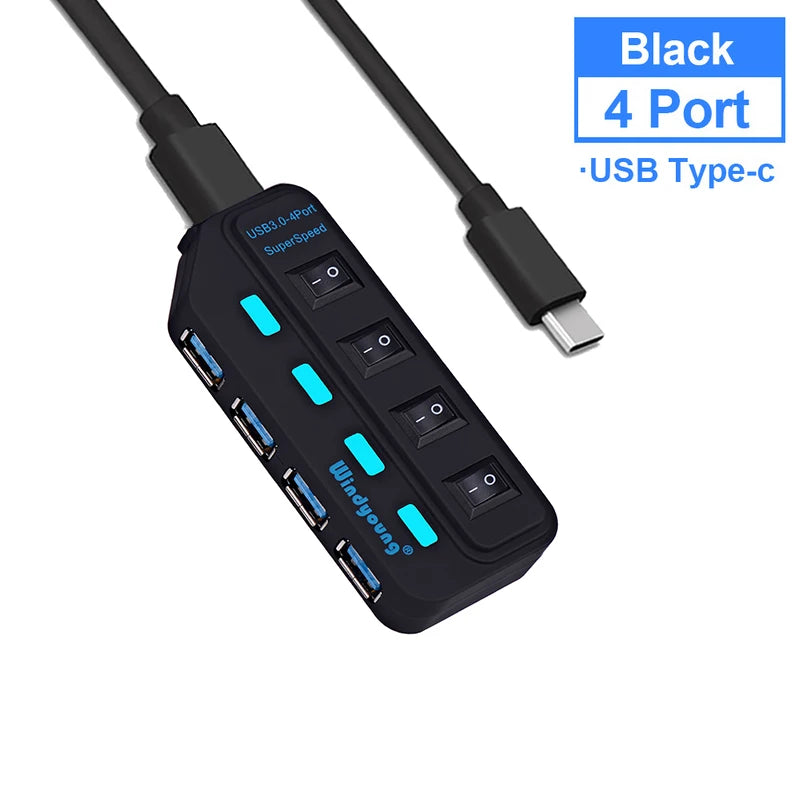 USB 3.0 Hub – Type-C 4/7 Port Expander with Switch for PC