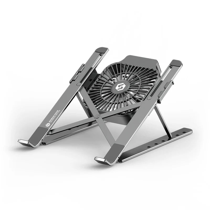 Portable Aluminum Laptop Cooling Stand – Foldable Adjustable with Fan (Up to 17")