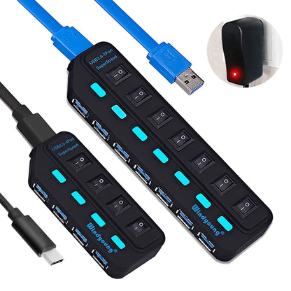 USB 3.0 Hub – Type-C 4/7 Port Expander with Switch for PC