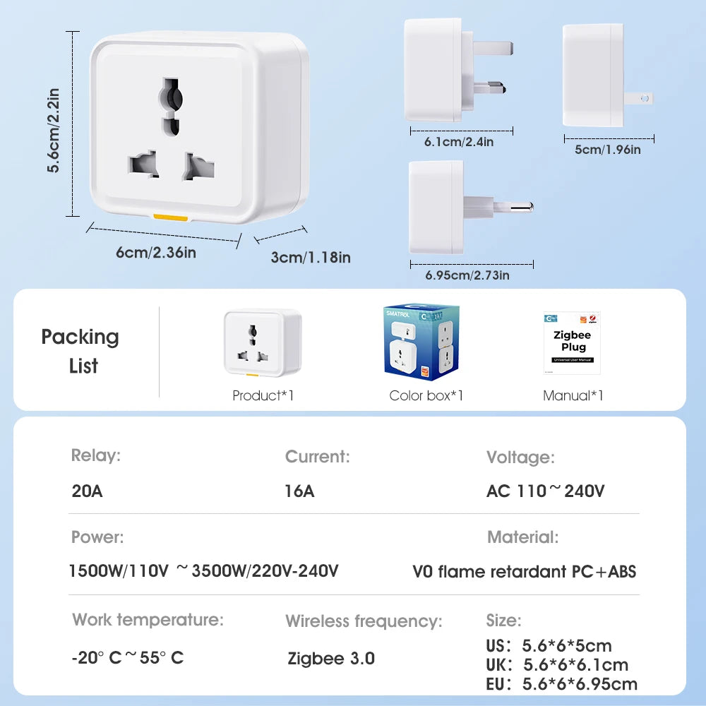 Tuya Zigbee Smart Plug – 16A Power Monitor with Timer, Alexa & Google Home Compatible