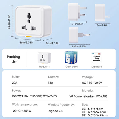Tuya Zigbee Smart Plug – 16A Power Monitor with Timer, Alexa & Google Home Compatible
