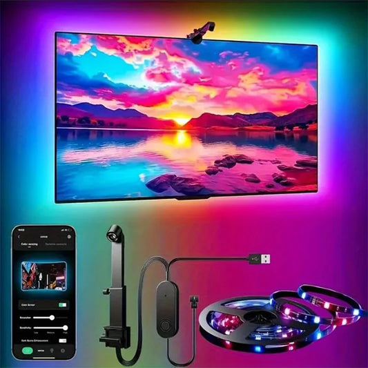 RGB TV Backlight with Camera – App Control, Music Sync Smart Ambient Light (55–75”)