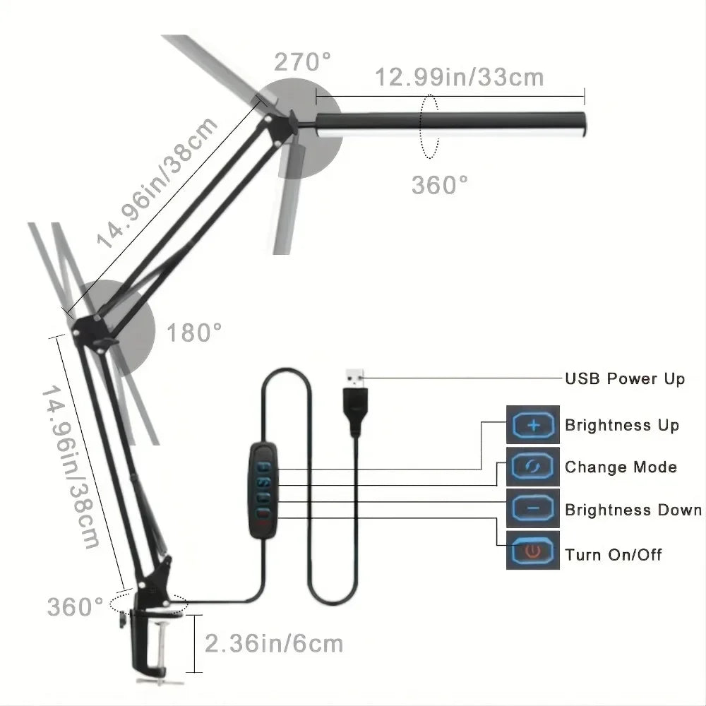 Double Head LED Desk Lamp – Adjustable Eye-Caring Light with Clamp