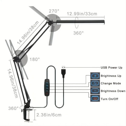 Double Head LED Desk Lamp – Adjustable Eye-Caring Light with Clamp