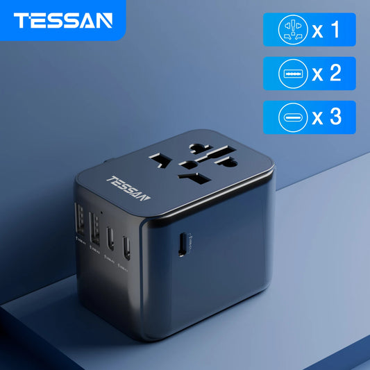 Universal Travel Adapter – 2 USB & 3 Type-C All-in-One Charger