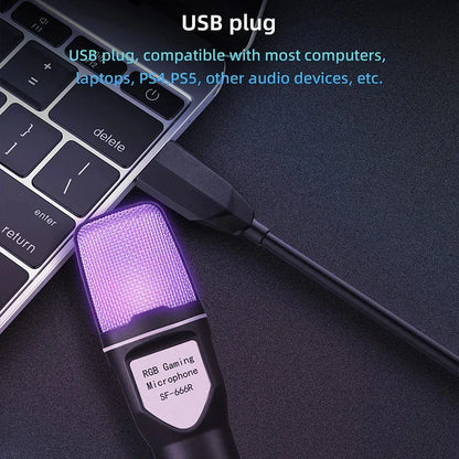 RGB USB Condenser Microphone – Noise Reduction for Gaming, Podcast & Streaming