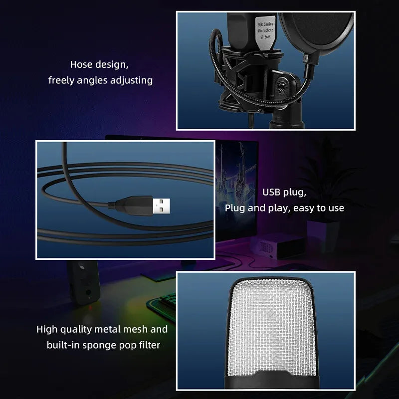 RGB USB Condenser Microphone – Noise Reduction for Gaming, Podcast & Streaming