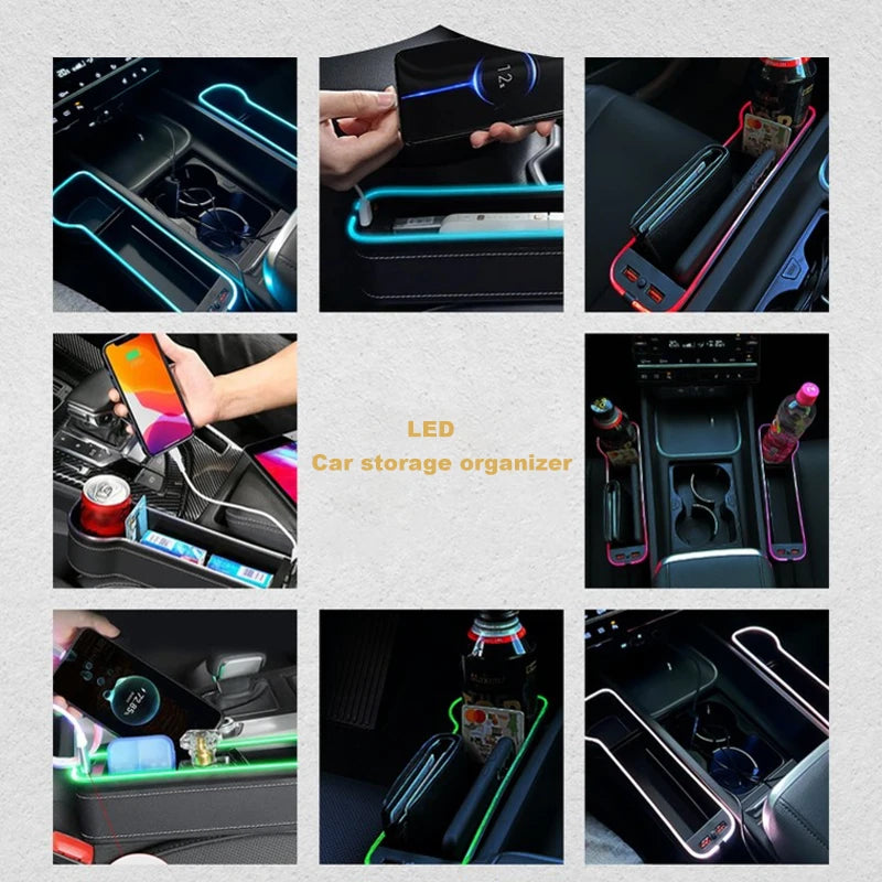 LED Car Seat Gap Organizer – Storage Box with 2 USB Chargers