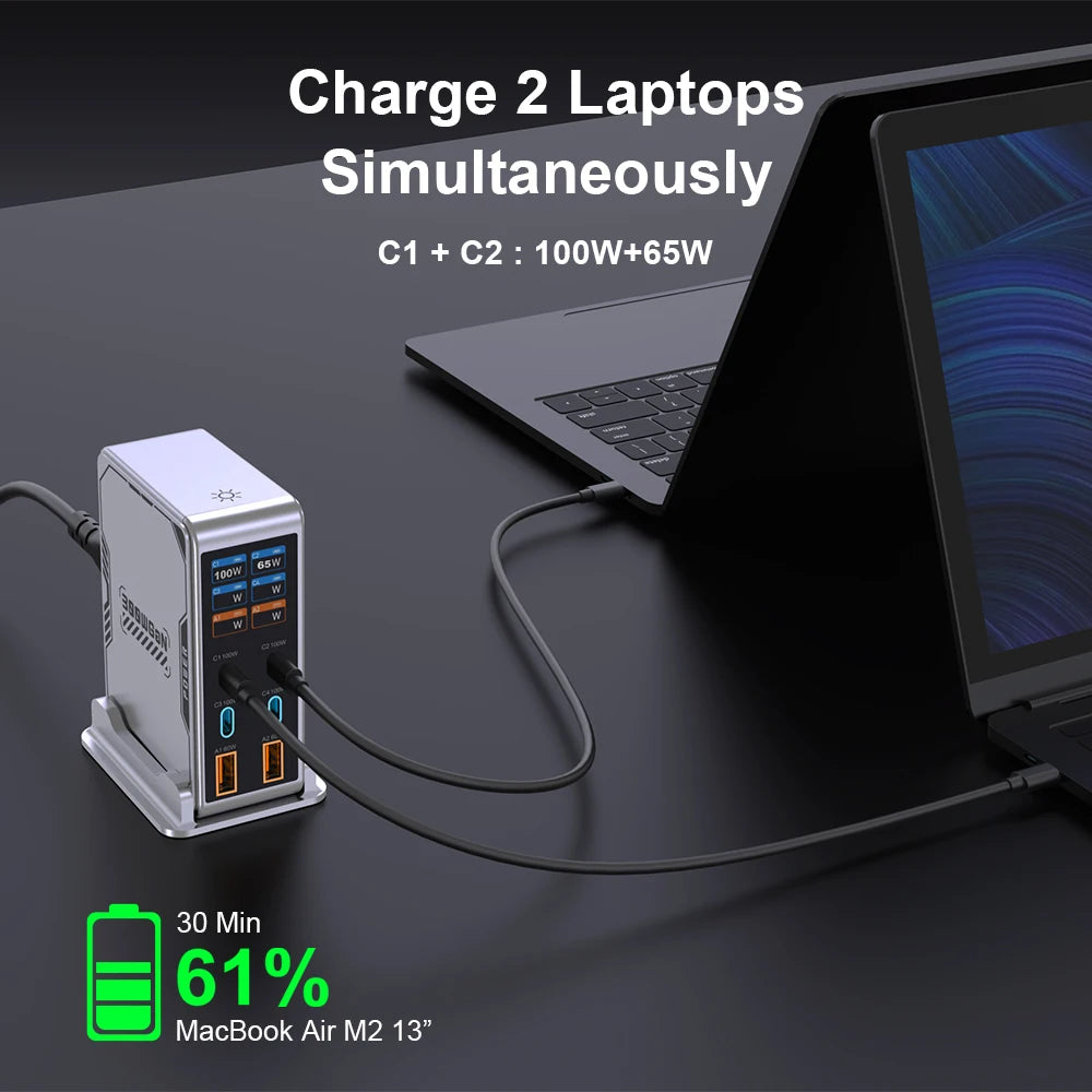 Ubigbuy 300W GaN Charger – 6-Port USB-C PD 100W Fast Charging Station with Display