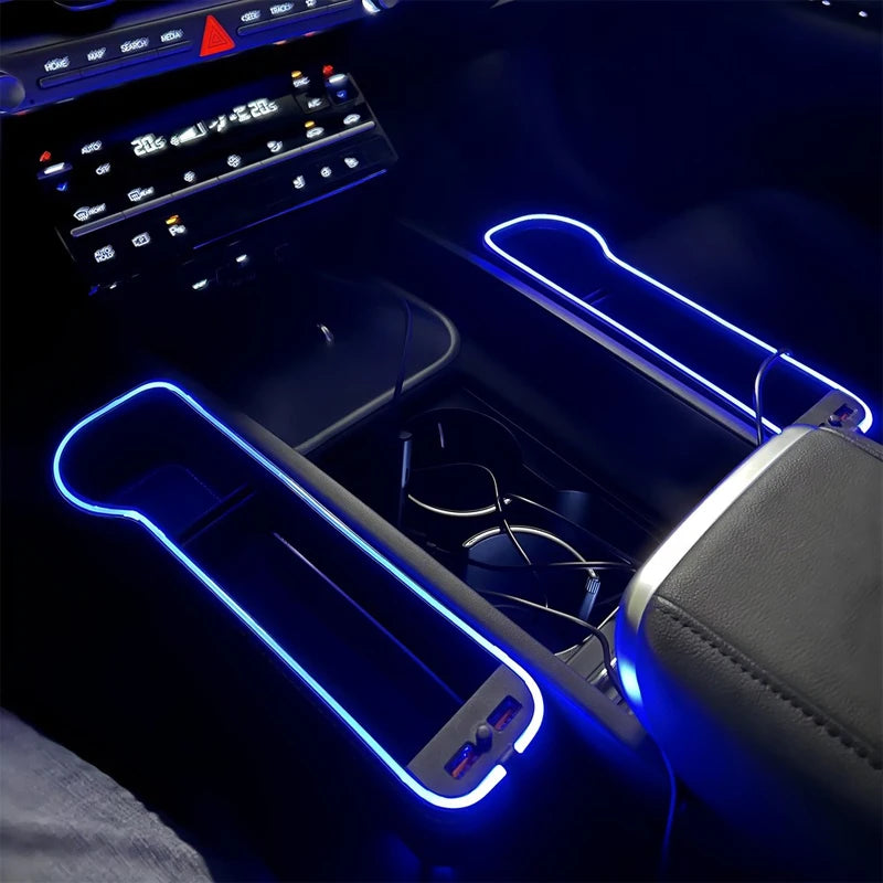 LED Car Seat Gap Organizer – Storage Box with 2 USB Chargers