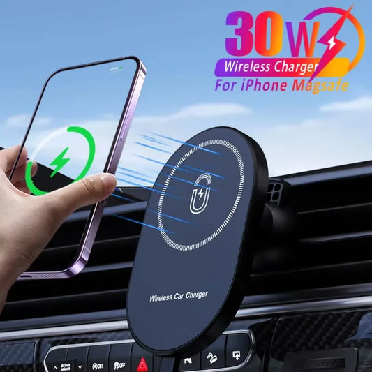 30W Magnetic Car Wireless Charger – Air Vent Holder for iPhone MagSafe