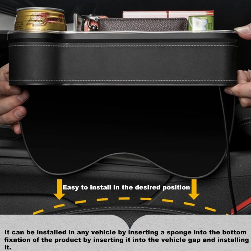 LED Car Seat Gap Organizer – Storage Box with 2 USB Chargers