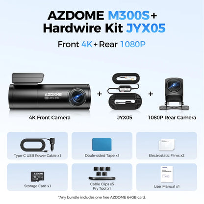 4K+1080P Dash Cam – Rear Camera with GPS, WiFi, Voice Control & Night Vision