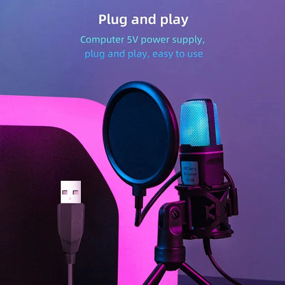 RGB USB Condenser Microphone – Noise Reduction for Gaming, Podcast & Streaming