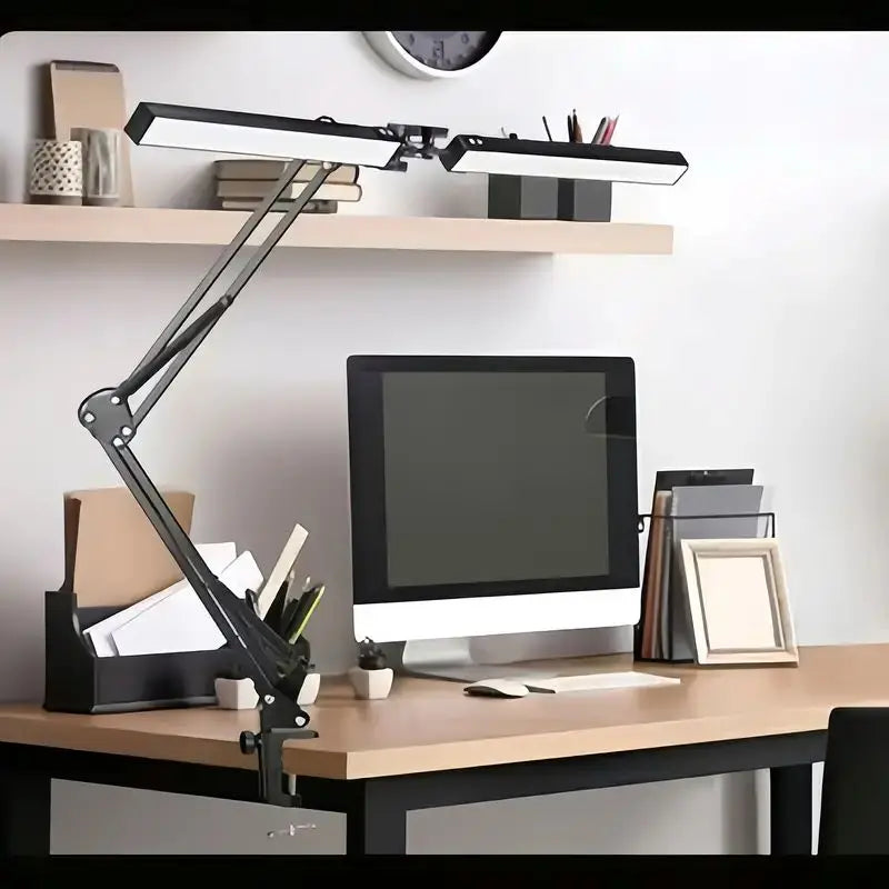 Double Head LED Desk Lamp – Adjustable Eye-Caring Light with Clamp