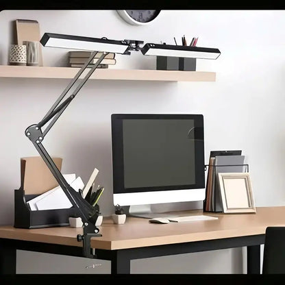 Double Head LED Desk Lamp – Adjustable Eye-Caring Light with Clamp