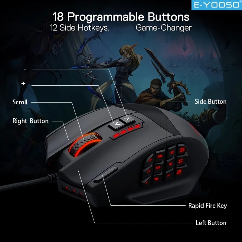 E-YOOSO RGB Gaming Mouse – 16400 DPI Ergonomic Wired with Macro Support