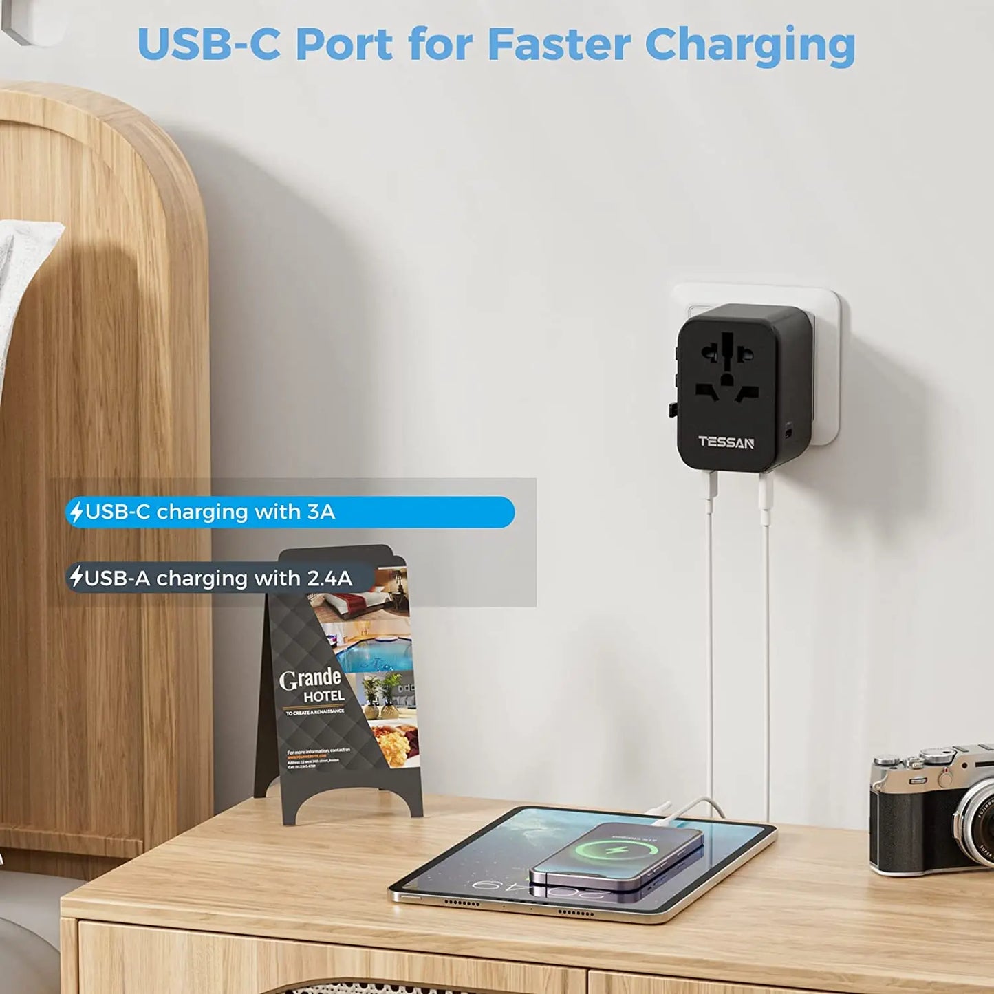 Universal Travel Adapter – 2 USB & 3 Type-C All-in-One Charger