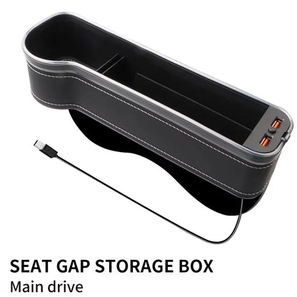 LED Car Seat Gap Organizer – Storage Box with 2 USB Chargers