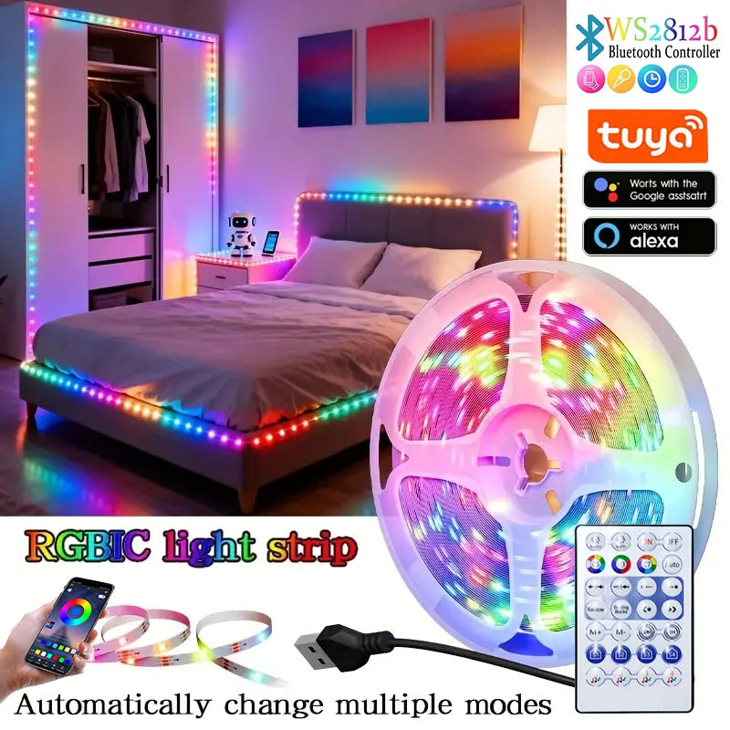 **RGBIC Magic LED Strip Light DC5V – 5050 USB, Tuya App Control, Running Effect**