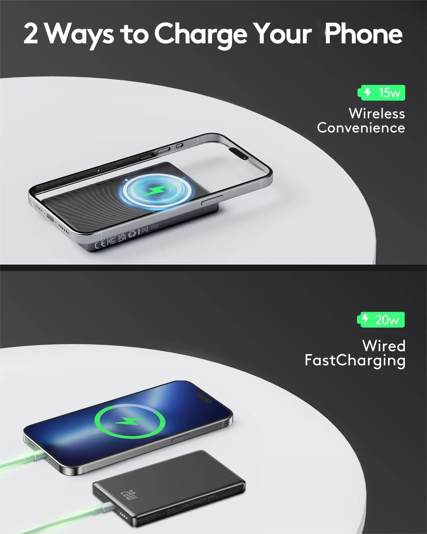 10000mAh Magnetic Power Bank – 15W Wireless & 20W Fast Charging USB-C/A
