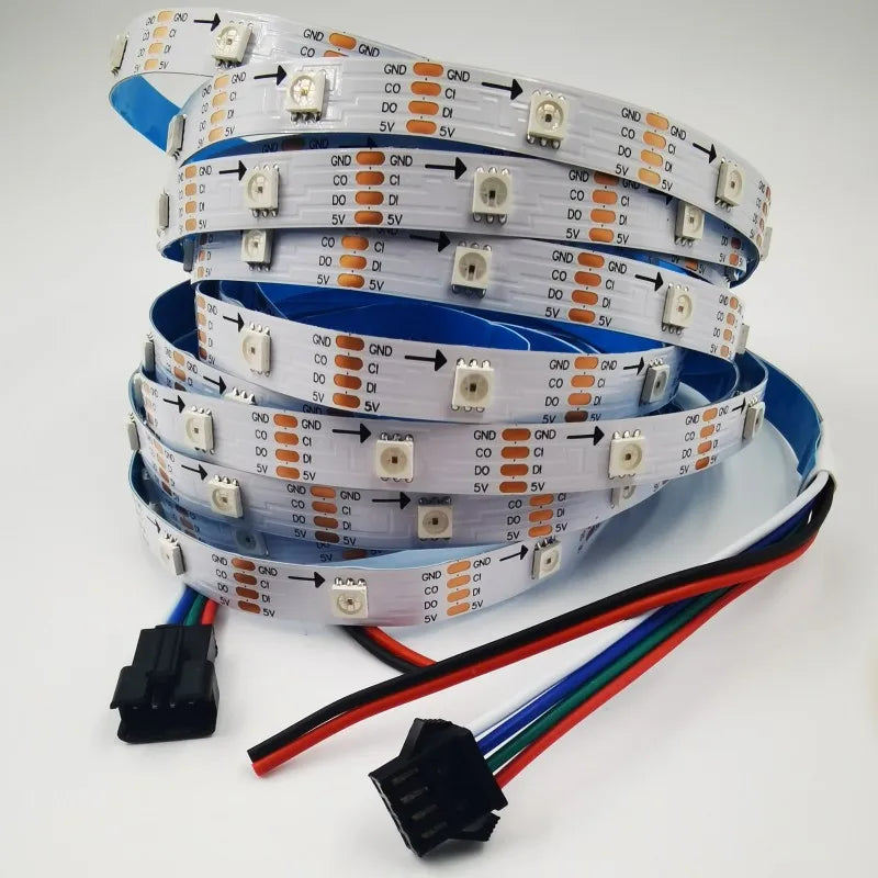 Addressable APA102/SK9822 LED Strip – 5V RGB Pixel Smart Light 30–144 LEDs/m