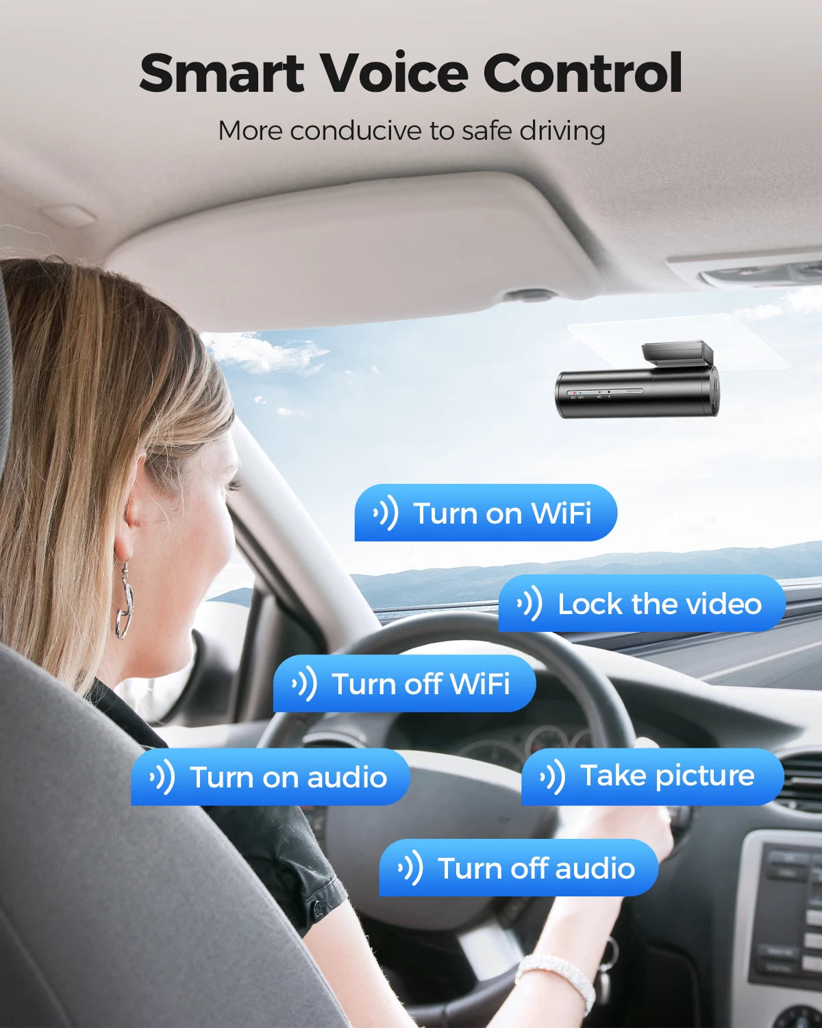 4K+1080P Dash Cam – Rear Camera with GPS, WiFi, Voice Control & Night Vision