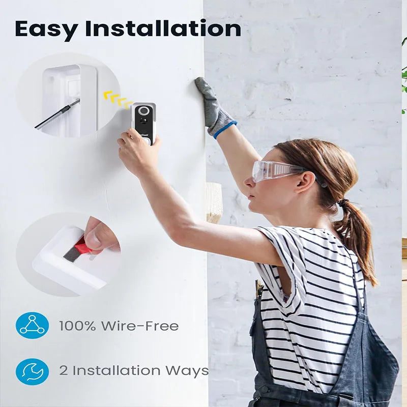 Wireless Video Doorbell – 2K HD Smart Security with Chime & Voice Message