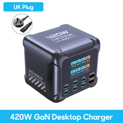 Ubigbuy 300W GaN Charger – 6-Port USB-C PD 100W Fast Charging Station with Display