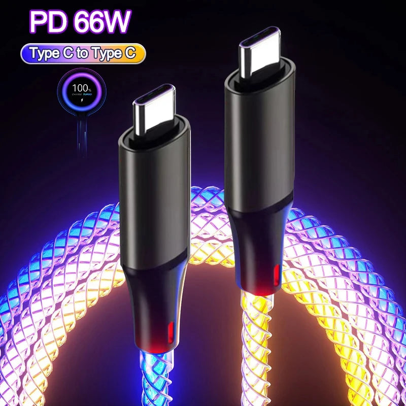 6A Fast Charging RGB Type-C Cable – 66W Luminous Gradient for iPhone & Samsung