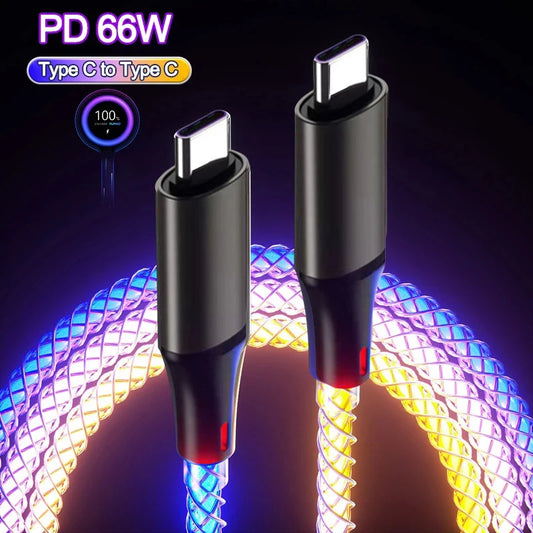 6A Fast Charging RGB Type-C Cable – 66W Luminous Gradient for iPhone & Samsung