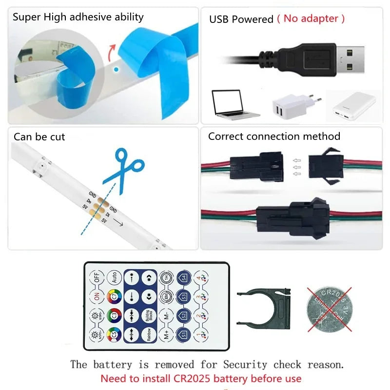 **RGBIC Magic LED Strip Light DC5V – 5050 USB, Tuya App Control, Running Effect**