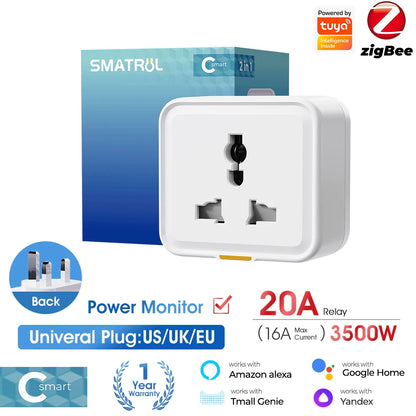 Tuya Zigbee Smart Plug – 16A Power Monitor with Timer, Alexa & Google Home Compatible