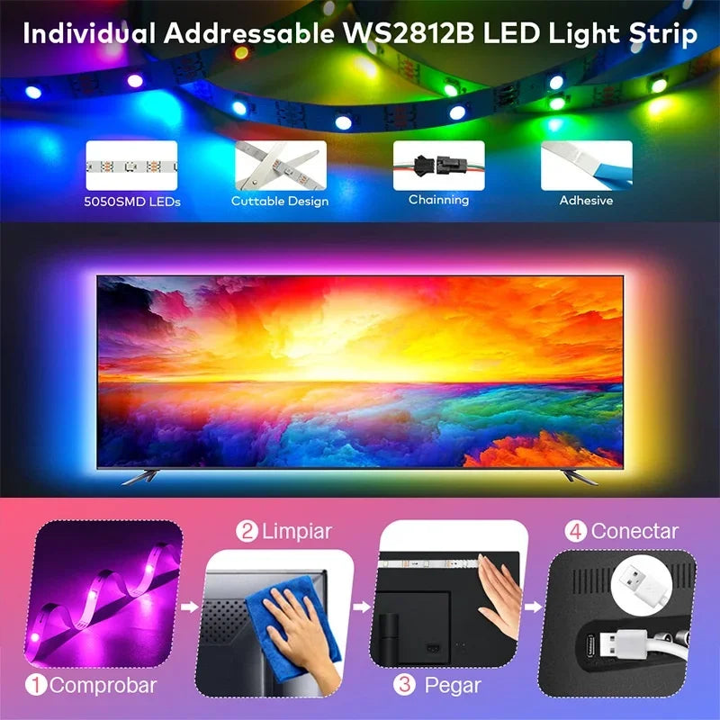 **RGBIC Magic LED Strip Light DC5V – 5050 USB, Tuya App Control, Running Effect**