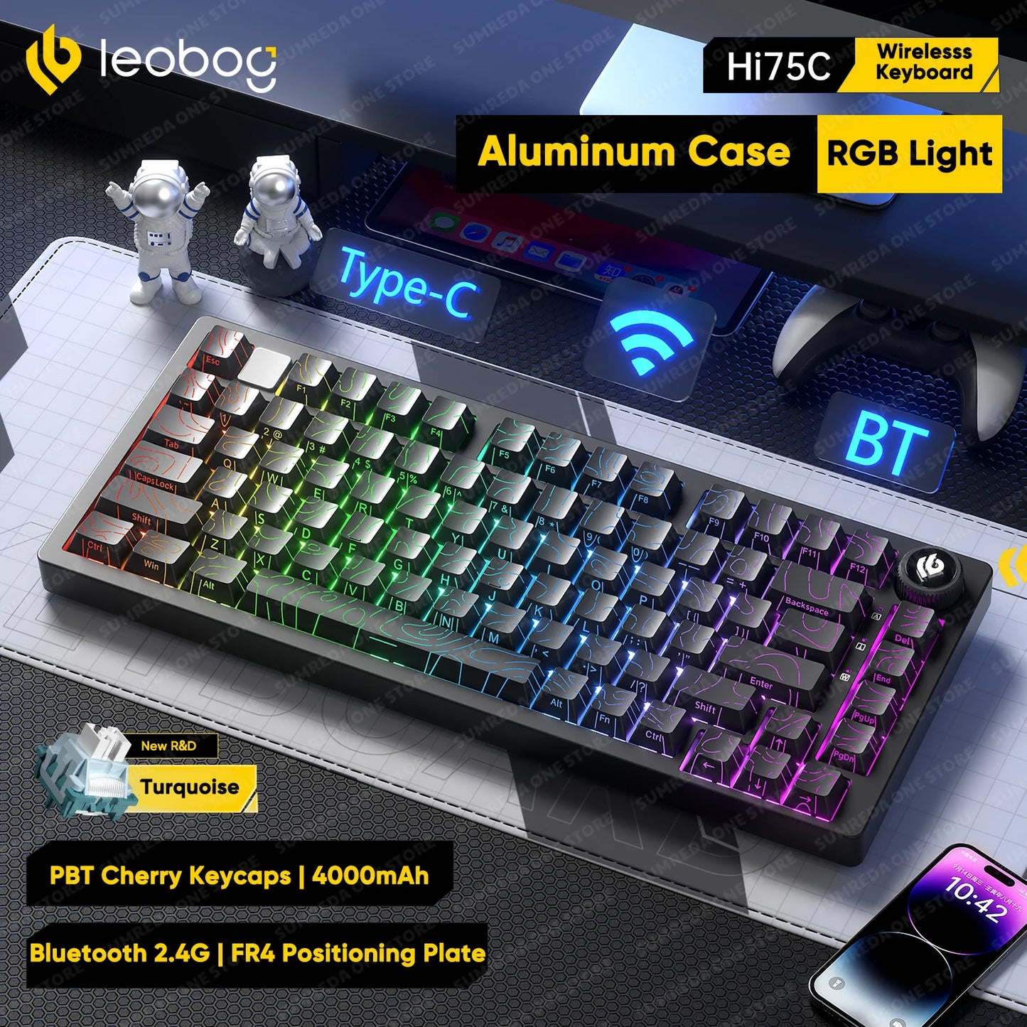 Leobog Hi75C Pro 75% Wireless Mechanical Keyboard – Aluminum RGB Hotswap