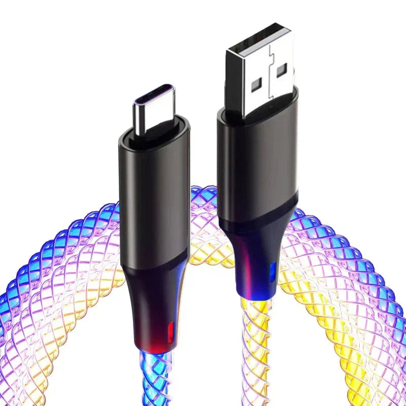 6A Fast Charging RGB Type-C Cable – 66W Luminous Gradient for iPhone & Samsung