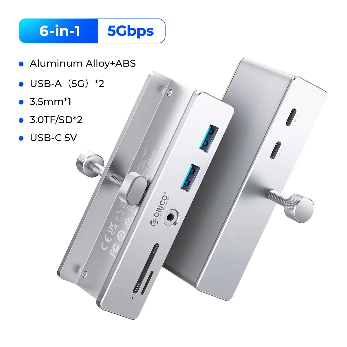 ORICO 10Gbps USB 3.2 Hub – 6-Port High-Speed Expansion with SD/TF Card Reader
