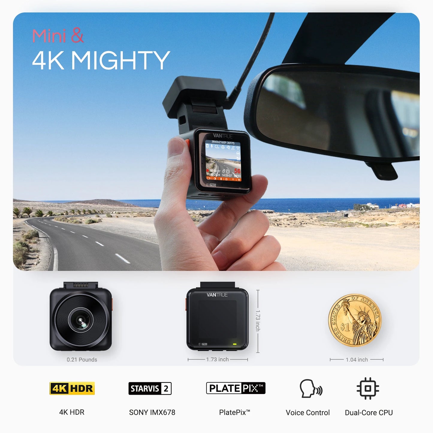 Vantrue E1 Pro 4K Dash Cam – STARVIS HDR Night Vision with WiFi, GPS & 1TB Support