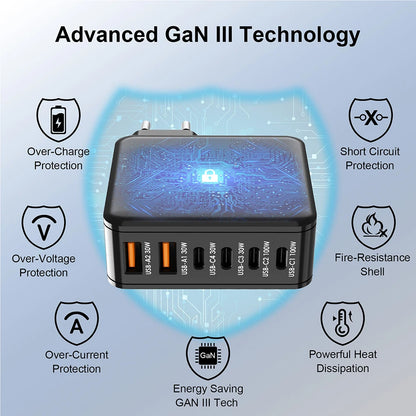 Ubigbuy 170W USB-C GaN Charger – 6-Port Fast Charging Station for MacBook & Phones
