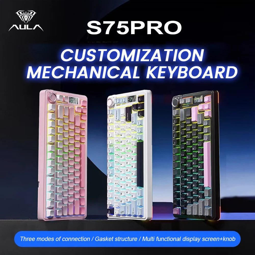 AULA S75 Pro 75% Wireless Mechanical Keyboard – Hot-Swap RGB with LED Screen