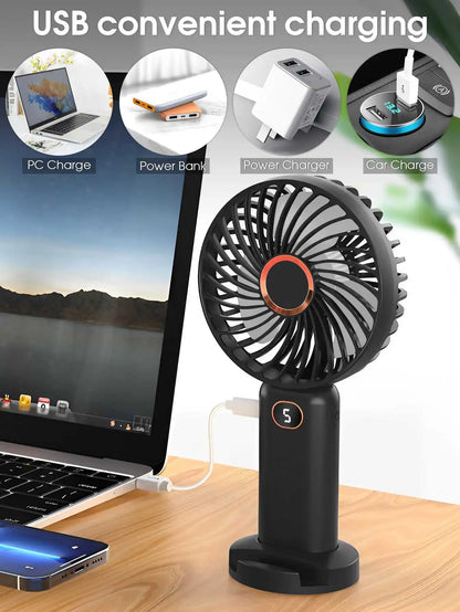 Portable USB Handheld Fan – Mini 5-Speed Rechargeable for Travel & Home