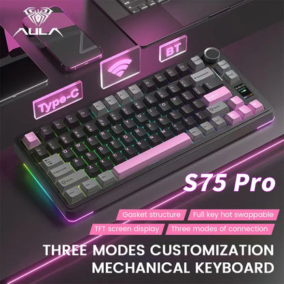AULA S75 Pro 75% Wireless Mechanical Keyboard – Hot-Swap RGB with LED Screen
