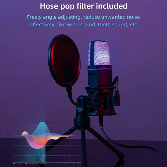 RGB USB Condenser Microphone – Noise Reduction for Gaming, Podcast & Streaming